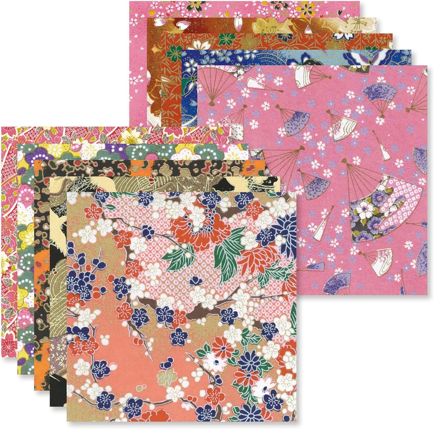 Origami Paper Kit 50 Sheets 6 Inch Square Double Sided Color 10 Vivid Sakura Washi Chiyo Colors for Hand Crafts Origami Paper Arts Creativity.Cherry Blossoms
