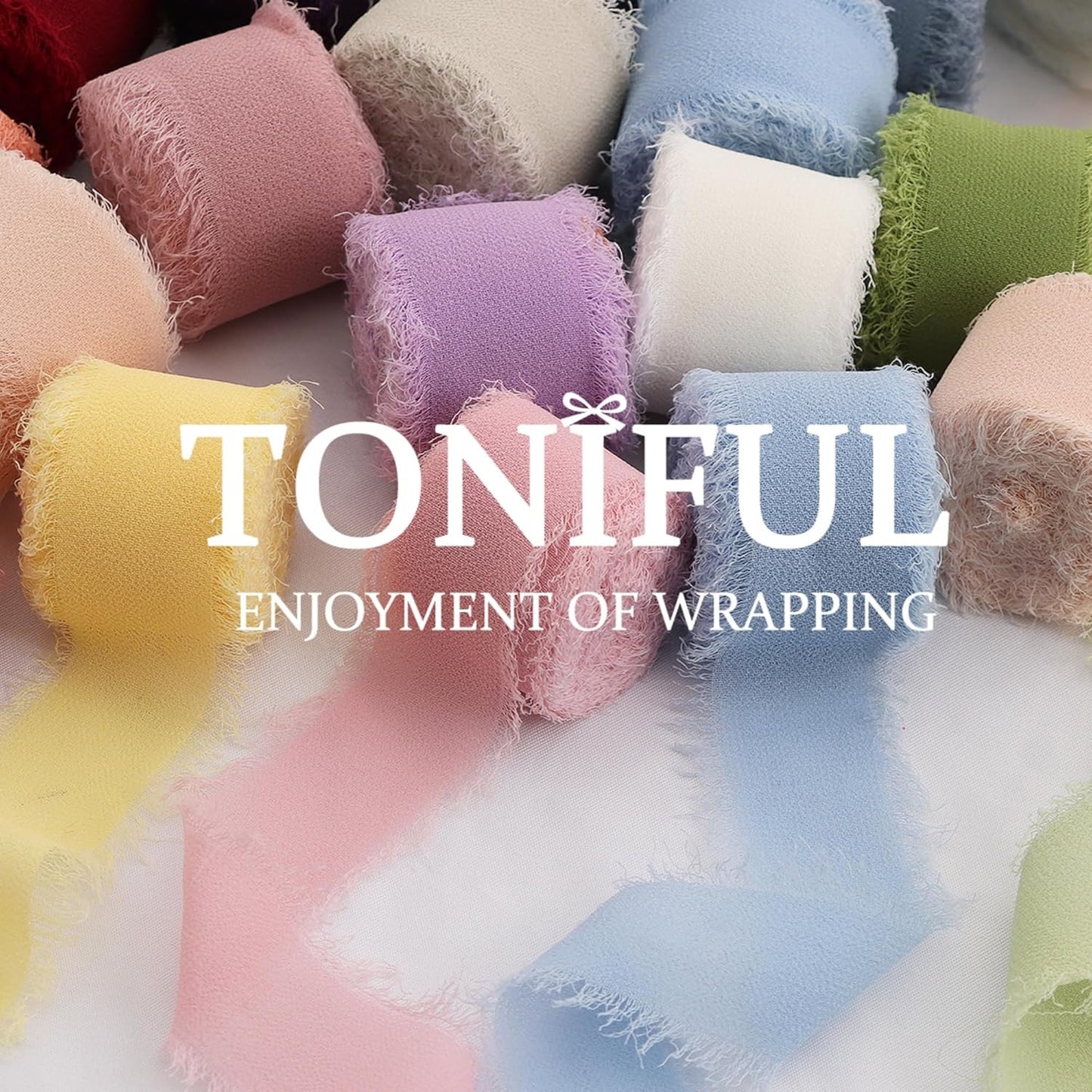 TONIFUL 4 Rolls Silk Chiffon Ribbon, 1-1/2 Inch x 22yds, Sage Green Chiffon Ribbons Set, Handmade Fringe Silk Ribbon for Gift Wrapping Bridal Bouquets Wedding Invitations Decoration Crafts