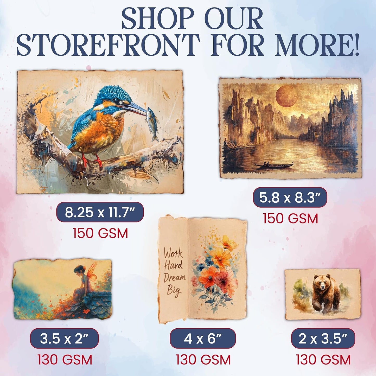 Wanderings Vintage Handmade Deckle Edge Cards - 2"x3.5" - 150 GSM - 50 Pack Blank Cards - Ideal for Place Cards, Name Cards for Table Setting, Thank You Notes, Gift Tags