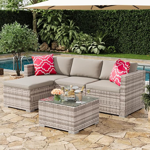 5-Piece Outdoor Sectional Sofa Set, All-Weather PE Rattan Patio Furniture by Unknown