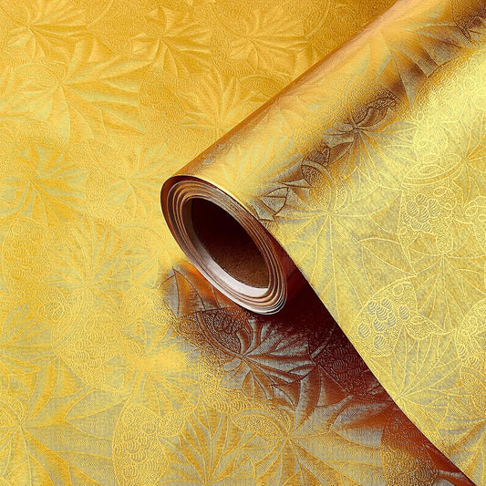 Jecery Embossed Floral Foil Paper Metallic Wrapping Paper Colored Foil Sheets for Crafts Scrapbook Florist Cake Board Cake Drums Christmas Party Gift Wrapping, 15.7 Inch 46 ft(Gold)