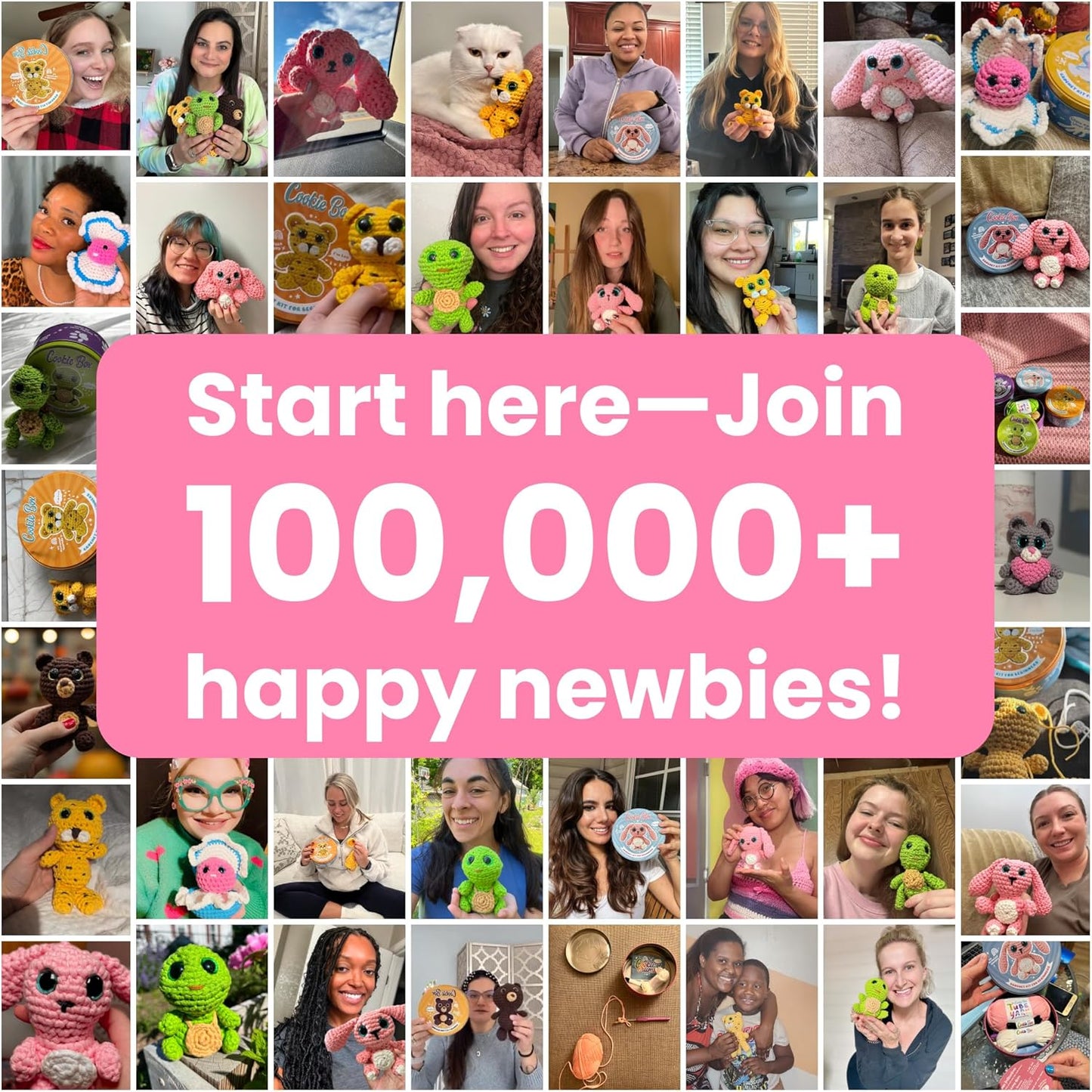 Cookie Box Crochet Kit for Beginners – Gift Set to Make Bunny Lola Amigurumi Plushie – Easy DIY Crochet & Knitting Starter Kit with Video and PDF Tutorials