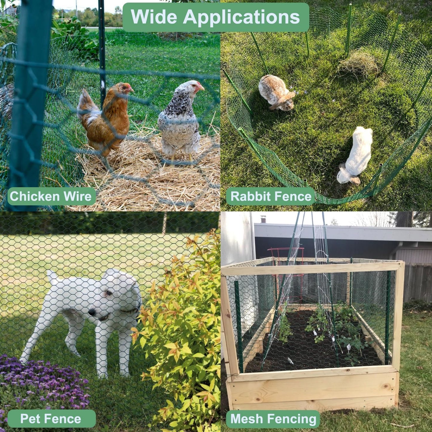 Chicken Wire 15.7 x 315 Inches Chicken Wire Fencing Mesh Green PVC Coated Floral Chicken Wire for Crafts Poultry Garden, Hexagonal Galvanized Chicken Coop Rabbit Wire Fencing Netting