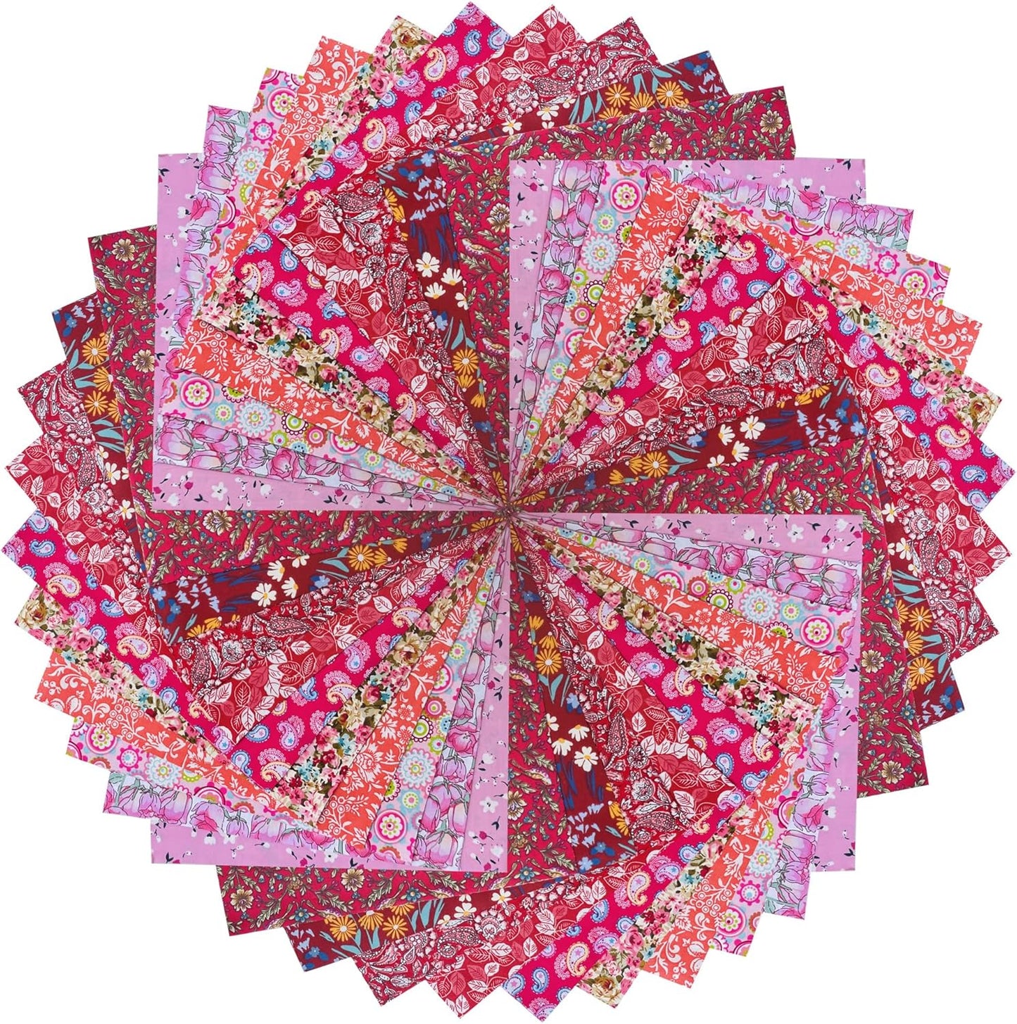 HANPATQUI 50PCS 10 x 10 inch Red Printed 100% Cotton Fat Quarters Fabric for Sewing and Quilting Bundles Precut Fabric Square for DIY Craft Patchwork