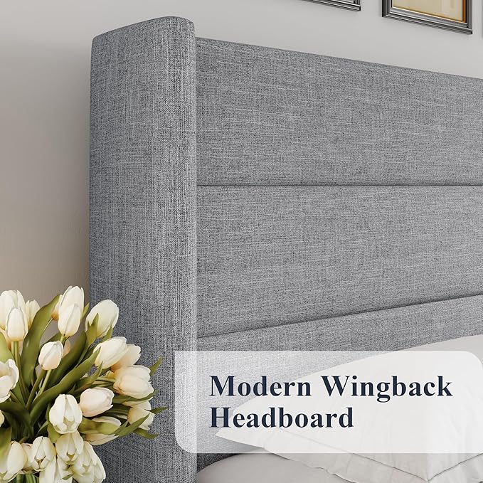 Allewie Queen Size Lift Up Storage Bed, Modern Wingback Headboard, Hydraulic - Image 4
