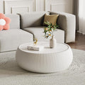 27.55" Round Marble Coffee Table, Modern Drum Coffee Cocktail Center Tables by Henf