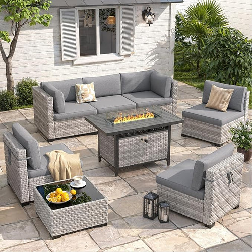 6-Seat Modern Outdoor Wicker Rattan Patio Furniture Set by MASIONBACKYARDS