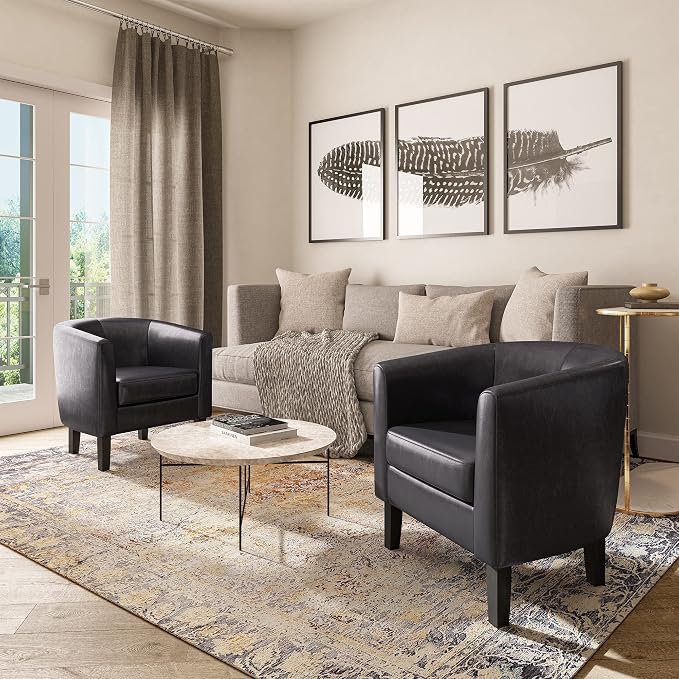 BELLEZE Accent Barrel Chair, Linen Round Chair Club Tub Sofa Corner Chair - Image 6