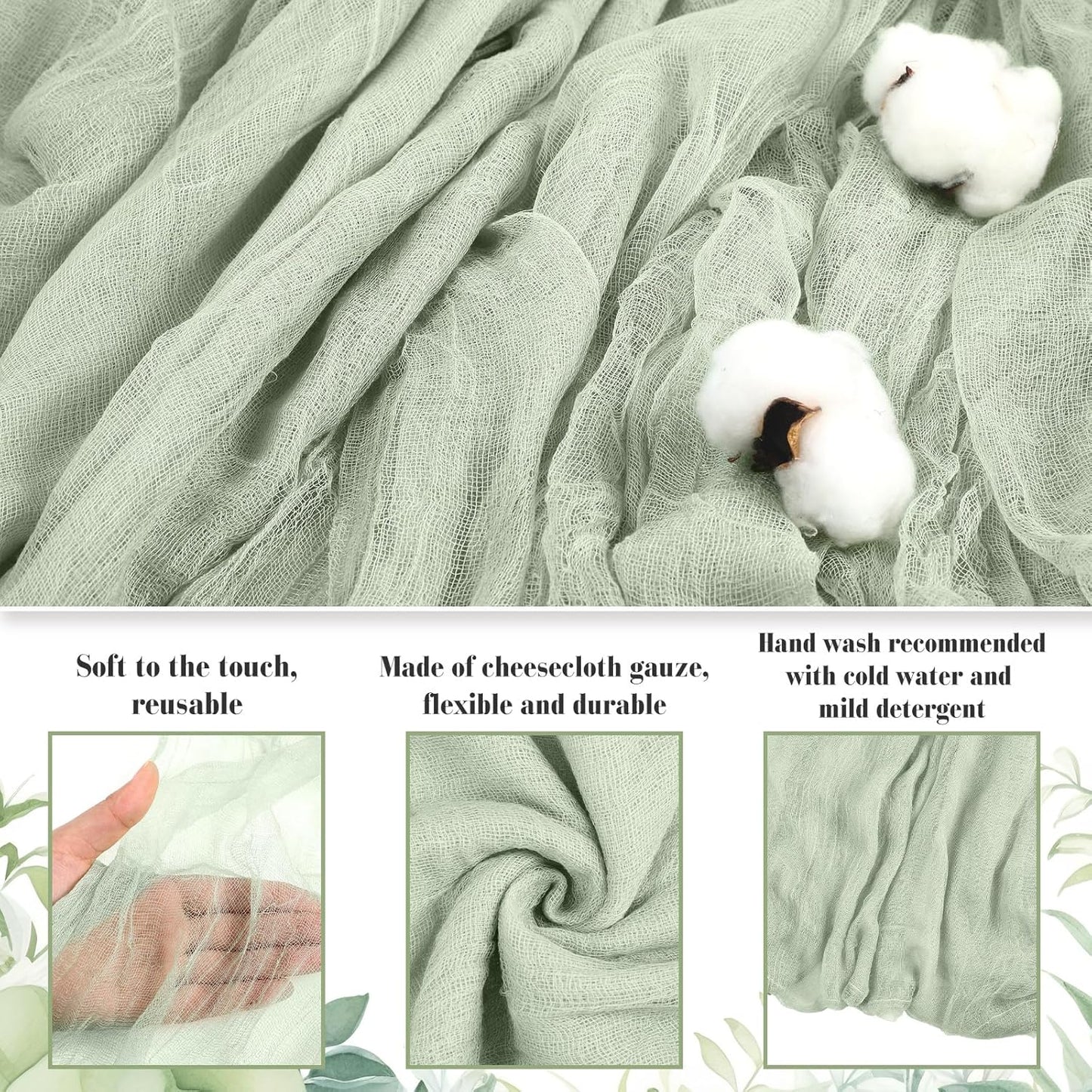 Boao Halloween Cheese cloth 35.43 x 393.7 Inch Sage Green Cheesecloth Roll for Crafts Large Cotton Muslin Gauze Fabric for Halloween Outdoor & Indoor Spooky Decoration