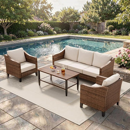 4-Piece Patio Conversation Sets, Outdoor Sectional Sofa 2-Tier Coffee Table - Image 2