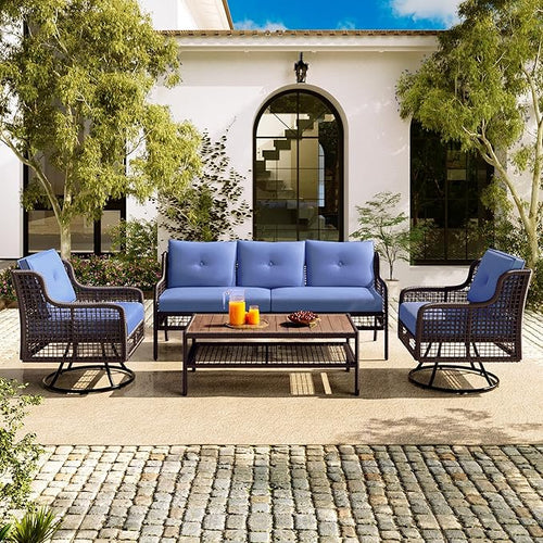 4-Piece Outdoor Wicker Sectional Sofa Set, All Weather Patio Conversation Set by VilroCaz