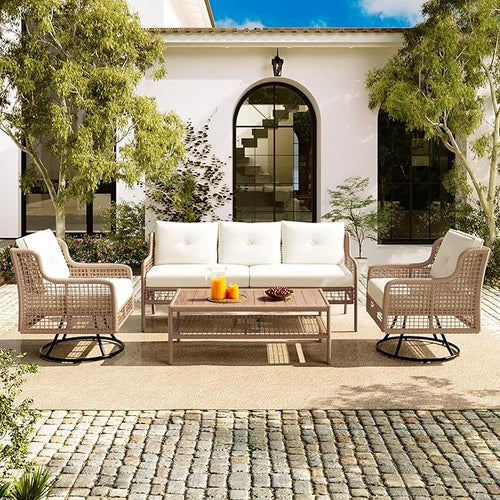 4-Piece Outdoor Wicker Sectional Sofa Set, All Weather Patio Conversation Set by VilroCaz