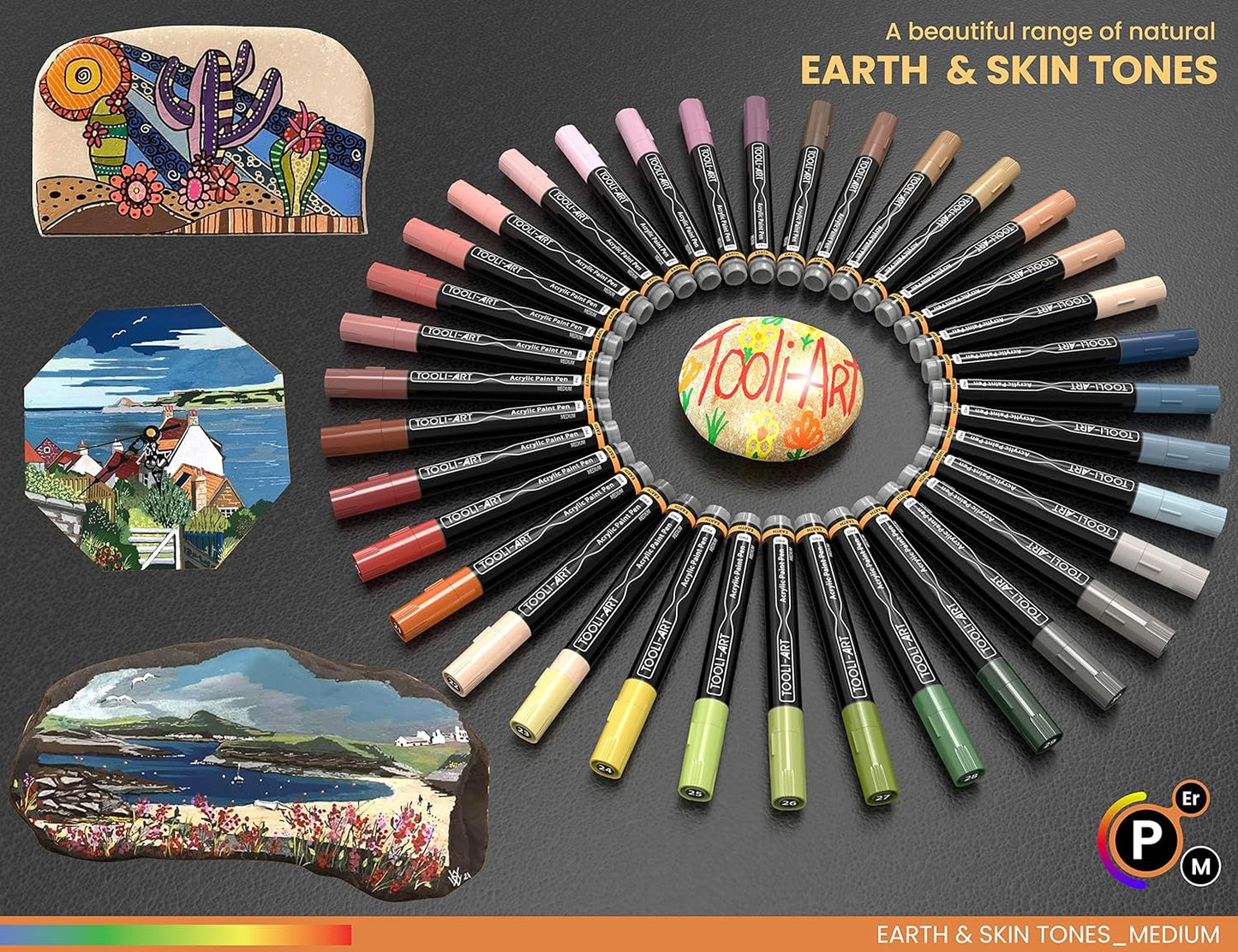 36 Acrylic Paint Pens Skin and Natural Earth Tone Marker Set For Rock Painting, Canvas, Mugs, Glass, Plastic, Wood, Metal, Fabric, Scrapbooking, Most Surfaces. Quick Drying Waterbased (MEDIUM)