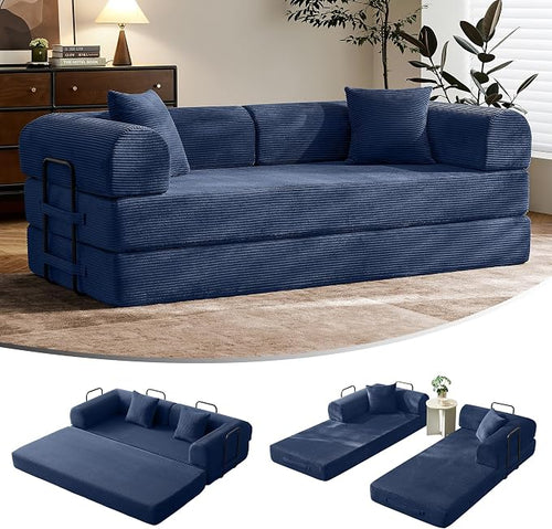 79" Convertible Sofa Bed with Fixed-Shape Frame & Removable Armrests, Modular by SAVENICA