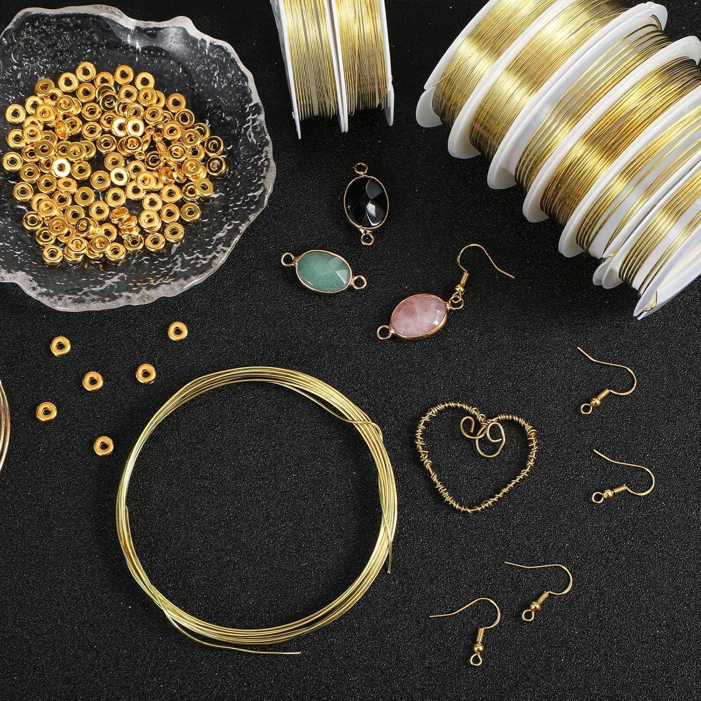 Mixweer 15 Pcs 5 Size Copper Wire 18 20 22 26 32 Gauge Tarnish Resistant Jewelry Wire for Jewelry Making 121 Yard Metal Beading Crafting (Gold)