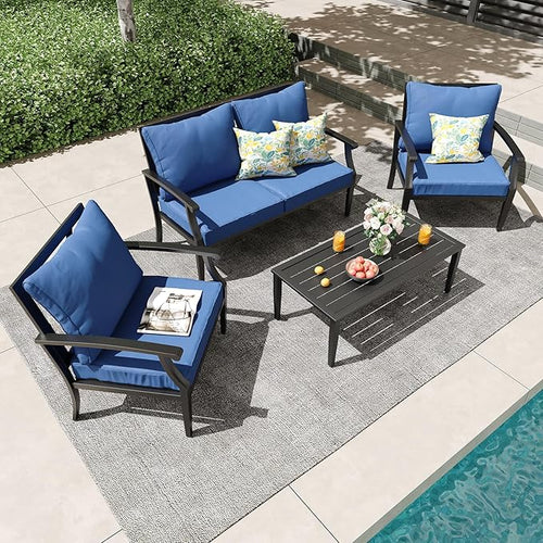 4 Piece Outdoor Patio Furniture Set, Oversized Metal Conversation Set by Unknown