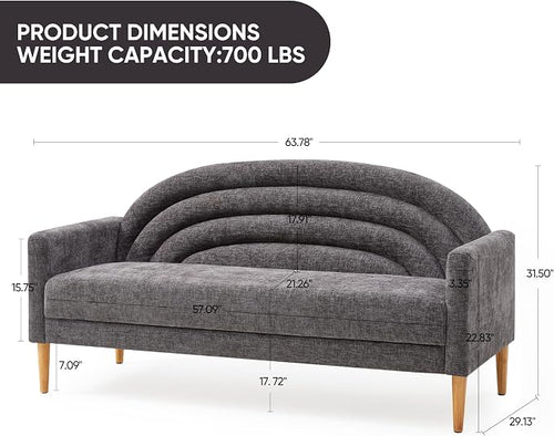 63" Small Loveseat Sofa for Small Spaces, Mid Century Modern Sofa, Linen - Image 2