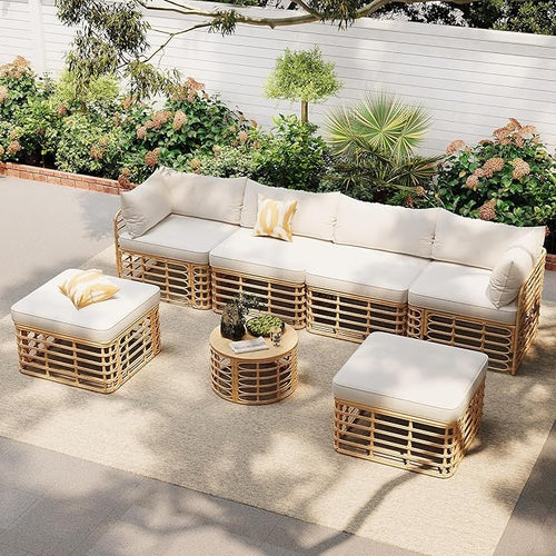 7 Pieces Outdoor Patio Furniture Sectional Sofa Set - Image 2