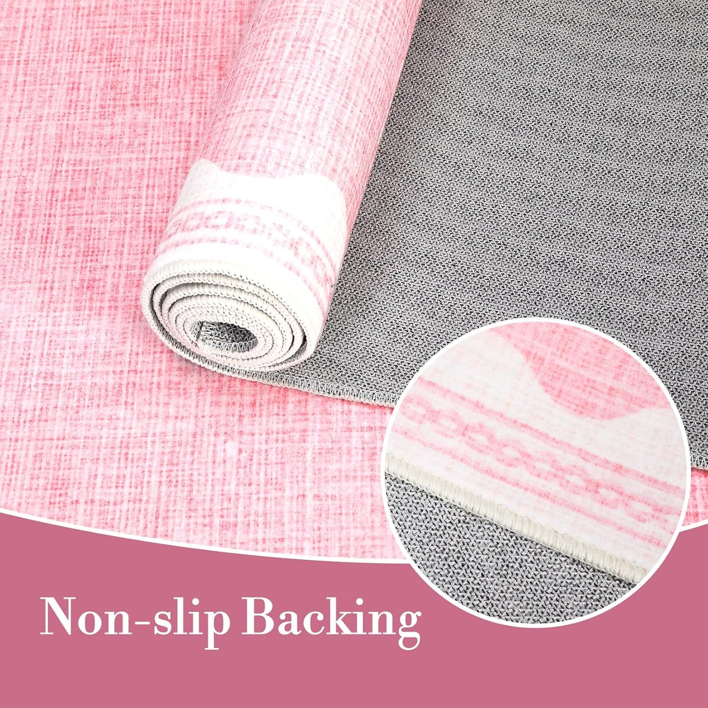 Scalloped Rug 2.5x8 Runners for Hallways, Solid Pink Runner Rugs Non Slip Scalloped Bath Runner, Washable Mat for Bedroom Girls, Rugs for Kitchen Floor Soft Dorm Nursery Carpet for Bedside