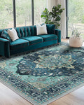 RELEANY Area Rugs 7'x9' Washable Non-Slip, Floral Vintage Distress Print by RELEANY