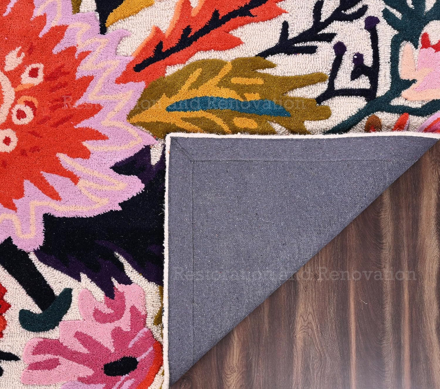 Handmade Wool Floral Area Rug for Living Room | Elegant Flower Garden Design, Soft, Thick and Durable | Bedroom, Dining Room & Home Decor Carpet (10' x 14', Floral E)