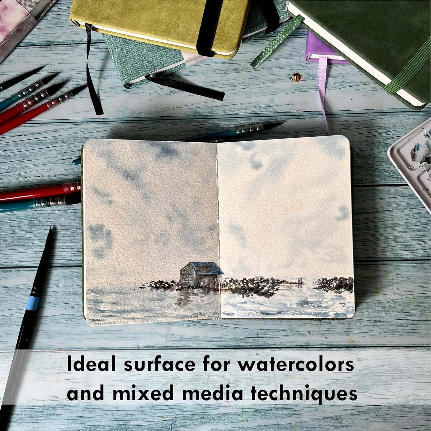 tumuarta Square 100% Cotton Watercolor - Sketchbook, 6x6 in, 140 LB, 300GSM, Cold Press, Acid Free, 24 Sheets,48 Pages, Watercolor Journal for Use As Travel Notebook and Mixed Media Pad On The Go