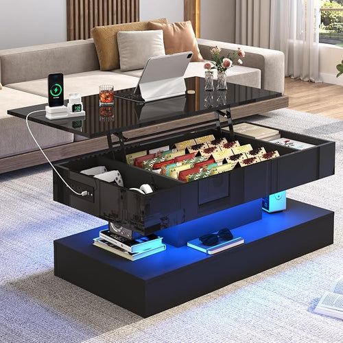 39.4" Large Lift Top Coffee Table, Modern High Glossy LED Coffee Tables by chartustriable