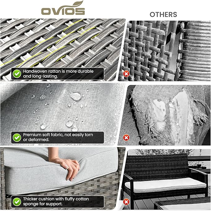 ovios 9 Pieces Patio Furniture Set, Outdoor Wicker Sofa Couch - Image 8