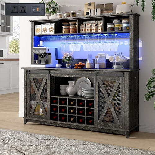 63"Wide 58"H Farmhouse Coffee Bar Cabinet by Hlivelood