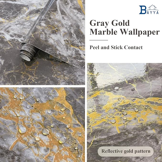 BAYYA Countertop Covers Peel and Stick Wallpaper Glossy Marble Contact Paper - Image 6