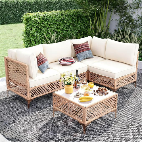 5-Piece Generous Patio Furniture Set, Wicker Outdoor Sectional Set by LYNSLIM