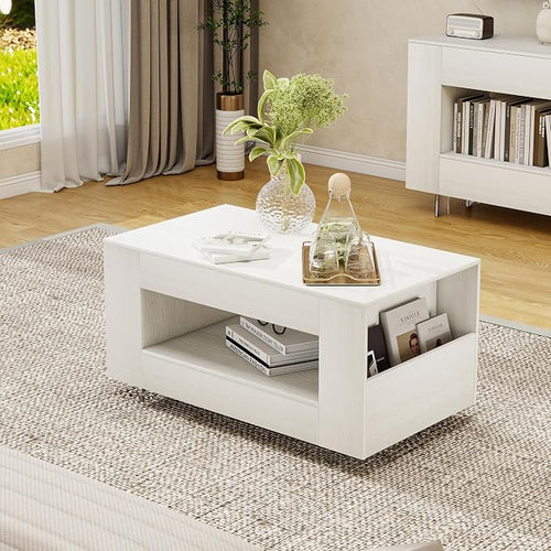 35" Wood Coffee Table for Living Room, Sides Storage by Unknown