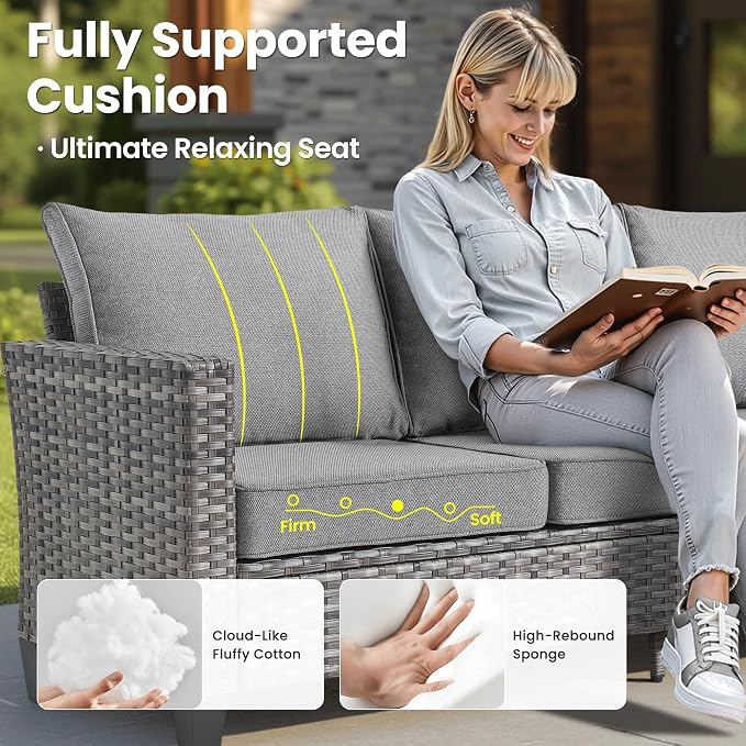 ovios 10 Pieces Patio Furniture Set, Outdoor Wicker Sofa Couch - Image 7