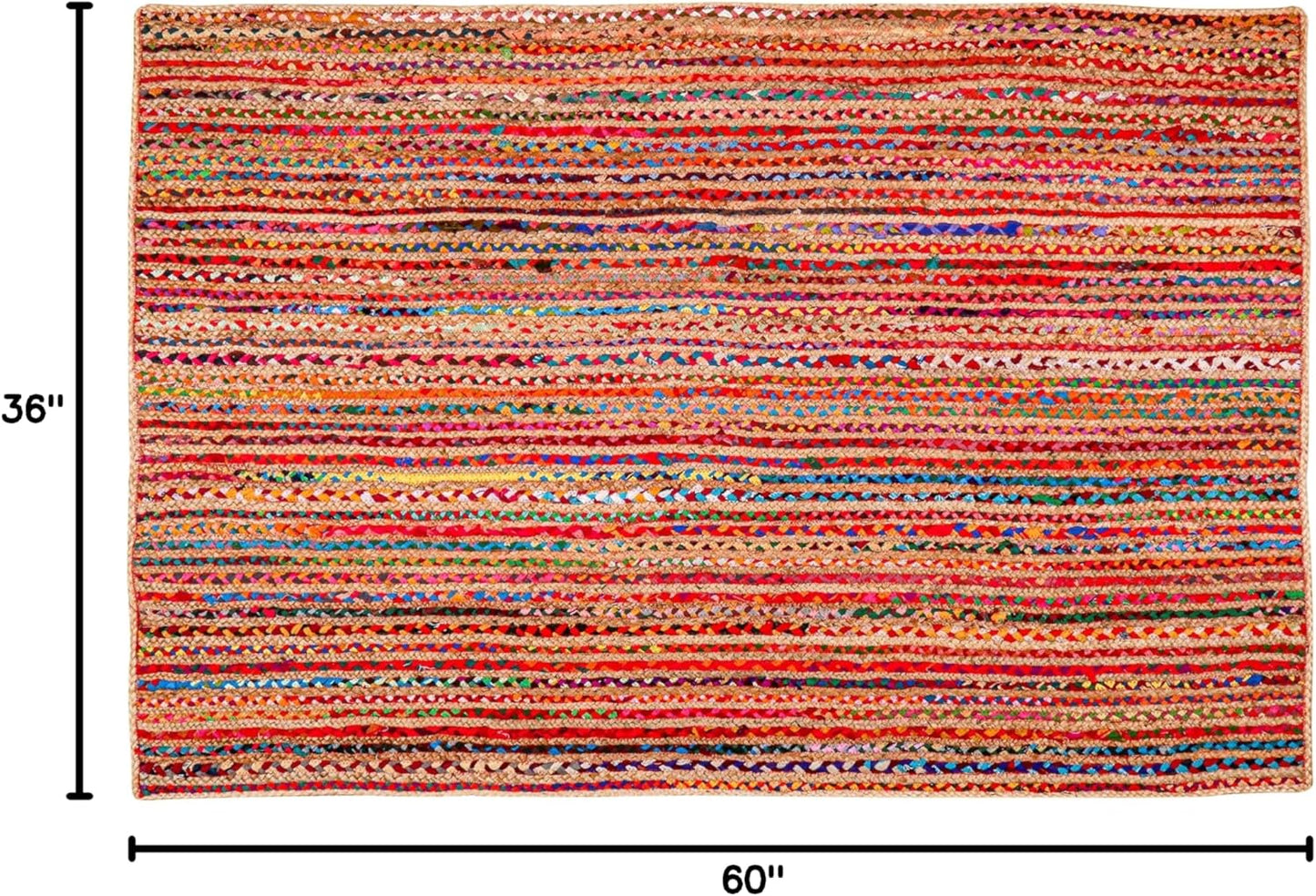 3'x5' Handwoven Jute Chindi Area Rug - Colorful Boho Rugs for Living Room - Hand Braided Multicolor Bohemian Rug for Farmhouse, Bedroom, Dining Room, Classroom, Hallway, Kitchen, Office