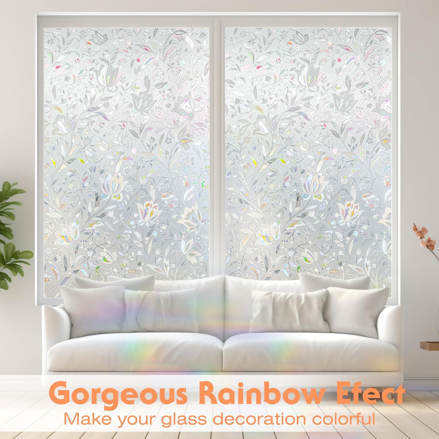Hilarious Privacy Window Film, Tulip Window Vinyl, Stained Glass Static Stickers, 3D Decorations for Glass Windows, Removable Window Covering, Adhesive-Free Stickers (23.6'' x 118'')