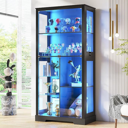 71” Display Cabinet with Glass Doors, Modern Curio Cabinet with 3 Color Lights by LVifurSmartFurniture