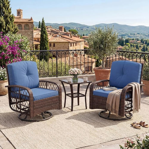 3-Piece Outdoor Patio Furniture Set, 2 Swivel Rocking Chairs and Tempered Glass by GAOMON