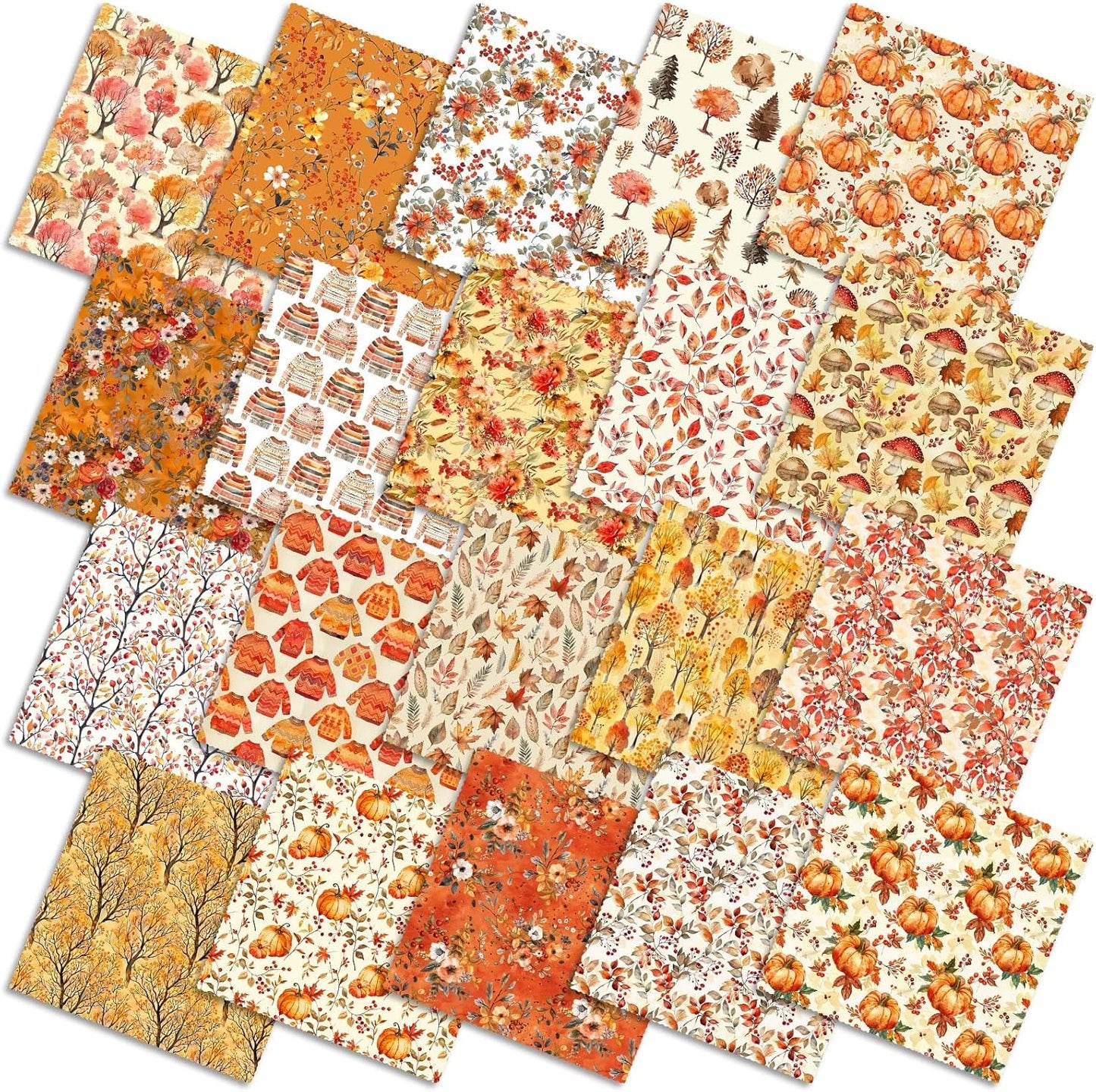 Ganeen 60 Pcs 10 x 10 Inch Fall Quilting Fabric Squares Thanksgiving Fat Patchwork Precut Strips Retro Pumpkin Maple Leaf Bundles for Harvest Autumn Holiday DIY Craft Sewing Quilt Material Handmade