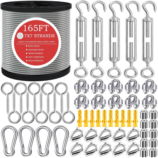 165FT Steel Cable Kit | M5 Turnbuckle & 1/8" Stainless Steel Wire Rope
