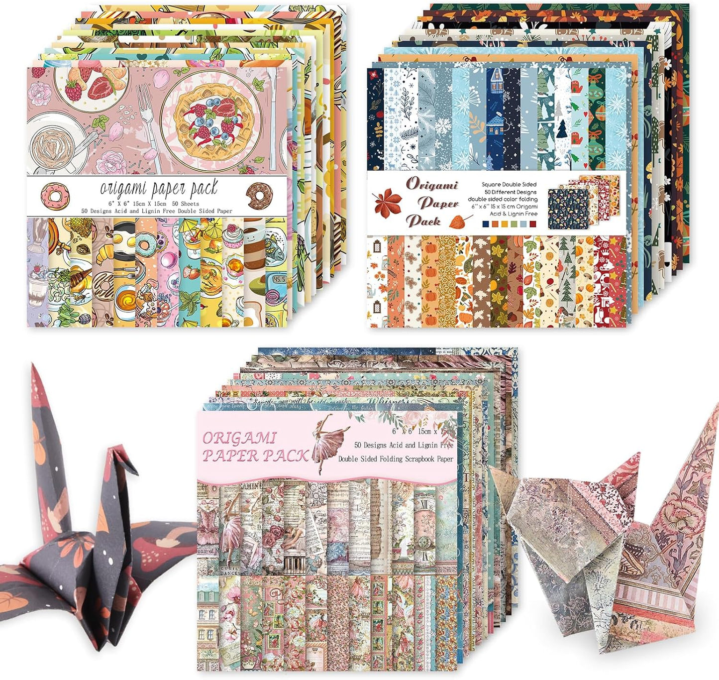 Origami 6x6 Paper Kit 150 Sheets 150 Vivid Colors Double Sided Same Printed Traditional Patterns Square for Arts Crafts Projects Japan Traditional Chiyo.Snack