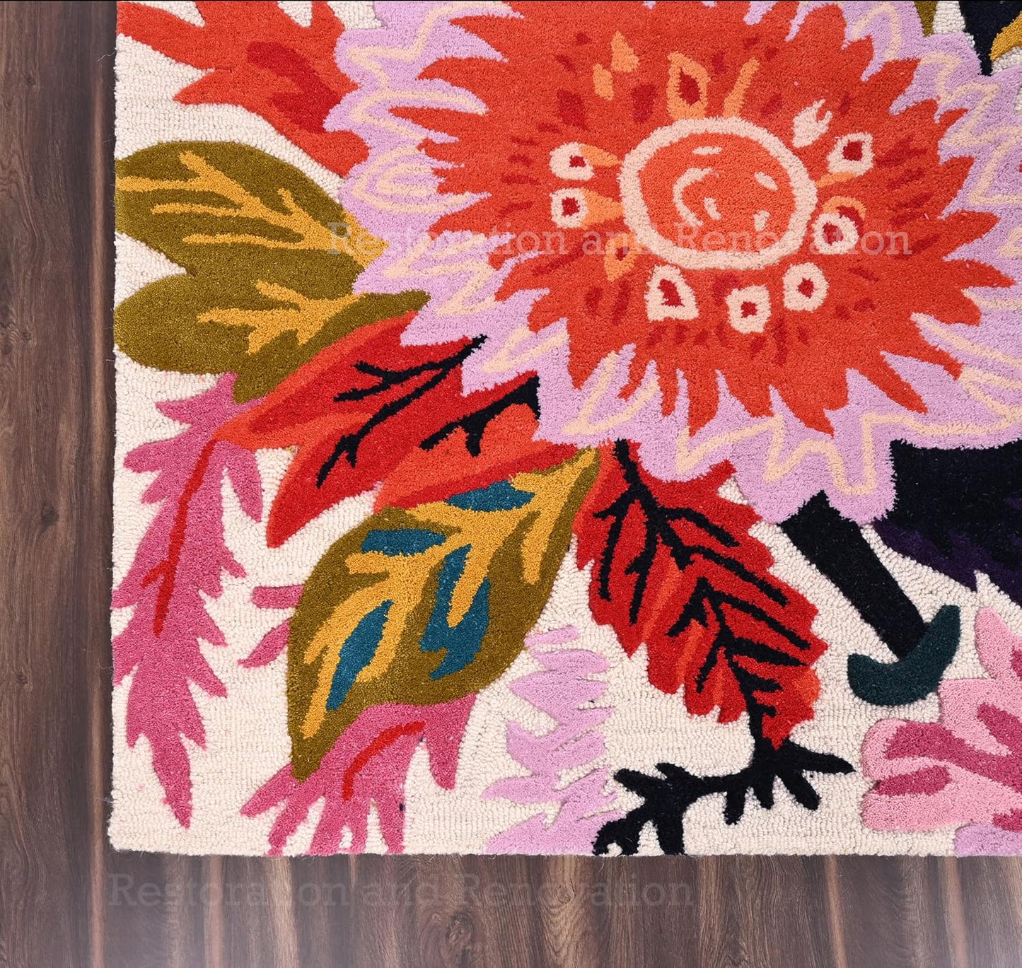 Handmade Wool Floral Area Rug for Living Room | Elegant Flower Garden Design, Soft, Thick and Durable | Bedroom, Dining Room & Home Decor Carpet (9' x 12', Floral E)