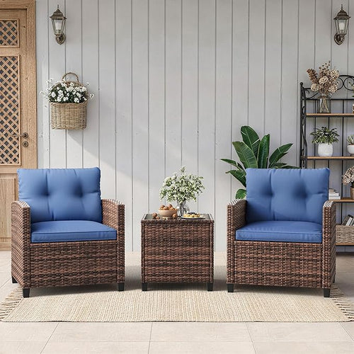 3-Piece Patio Furniture Set, Outdoor PE Rattan Chair by GAOMON