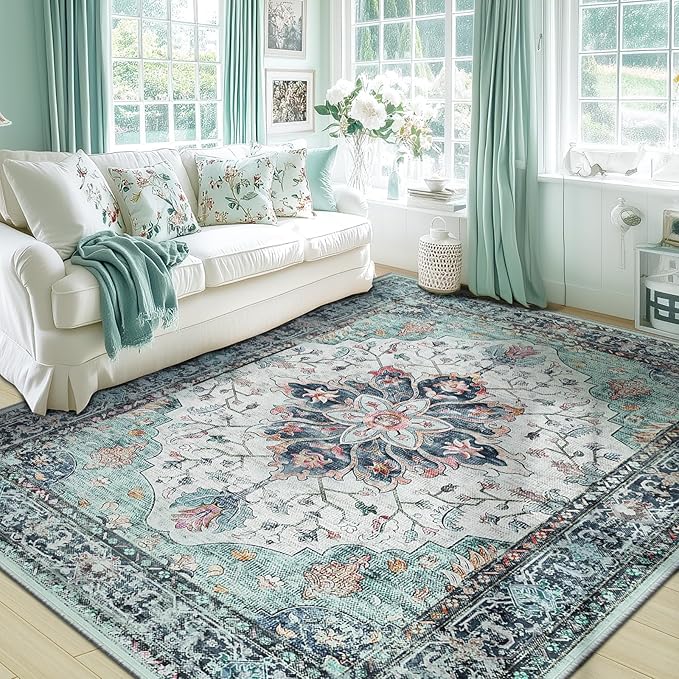RELEANY Area Rugs 6'x9' Washable Non-Slip, Floral Vintage Distress Print - Image 2