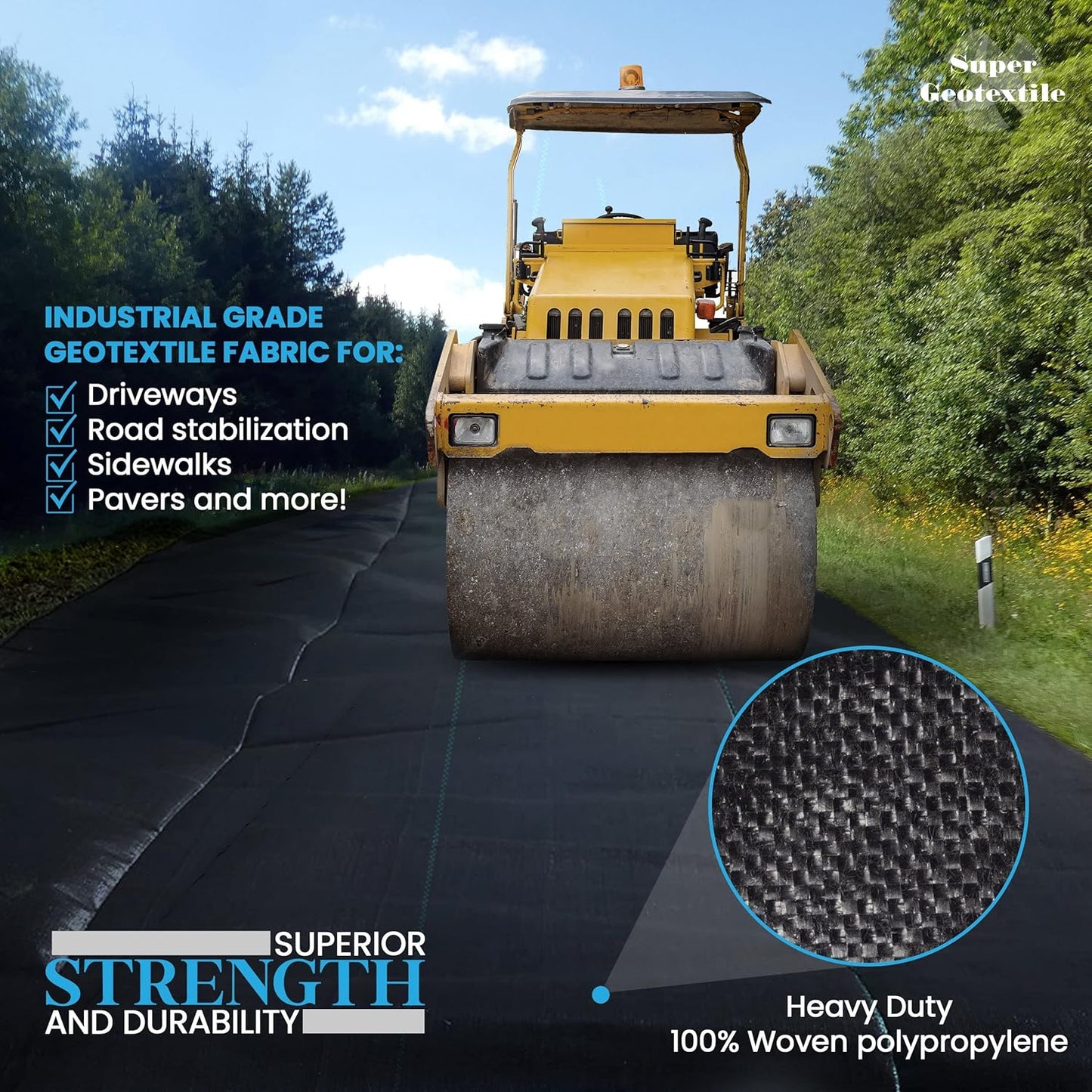 Woven Geotextile Fabric for Driveway and Road Stabilization, Construction Underlayment, Erosion Control, Commercial Grade 50 Year for Gravel Roads and Pavers (12.5x30) Ships Folded