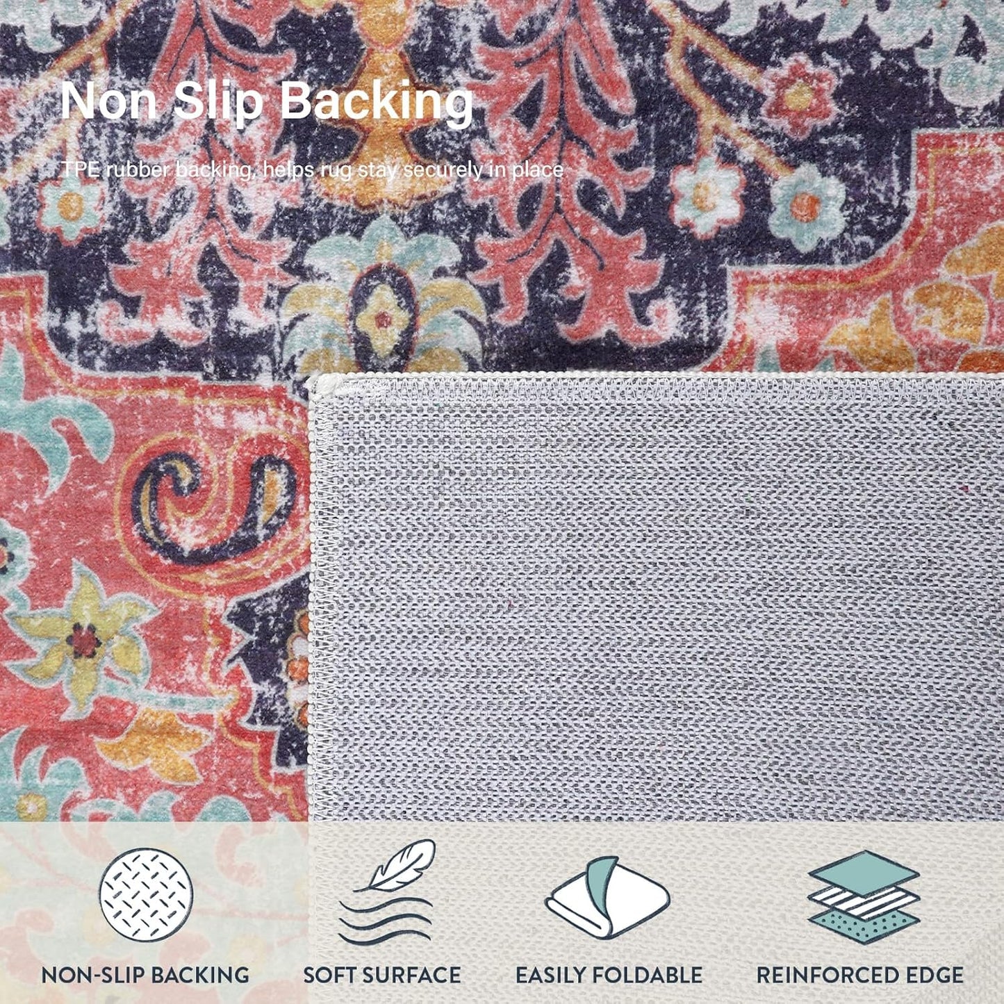 Lahome 8x10 Area Rugs for Living Room, Washable Rugs for Bedroom Aesthetic Large Dining Room Rugs for Under Table, Bohemian Printed Low Pile Nursery Carpet for Playroom Home Office, Fuchsia/Multi