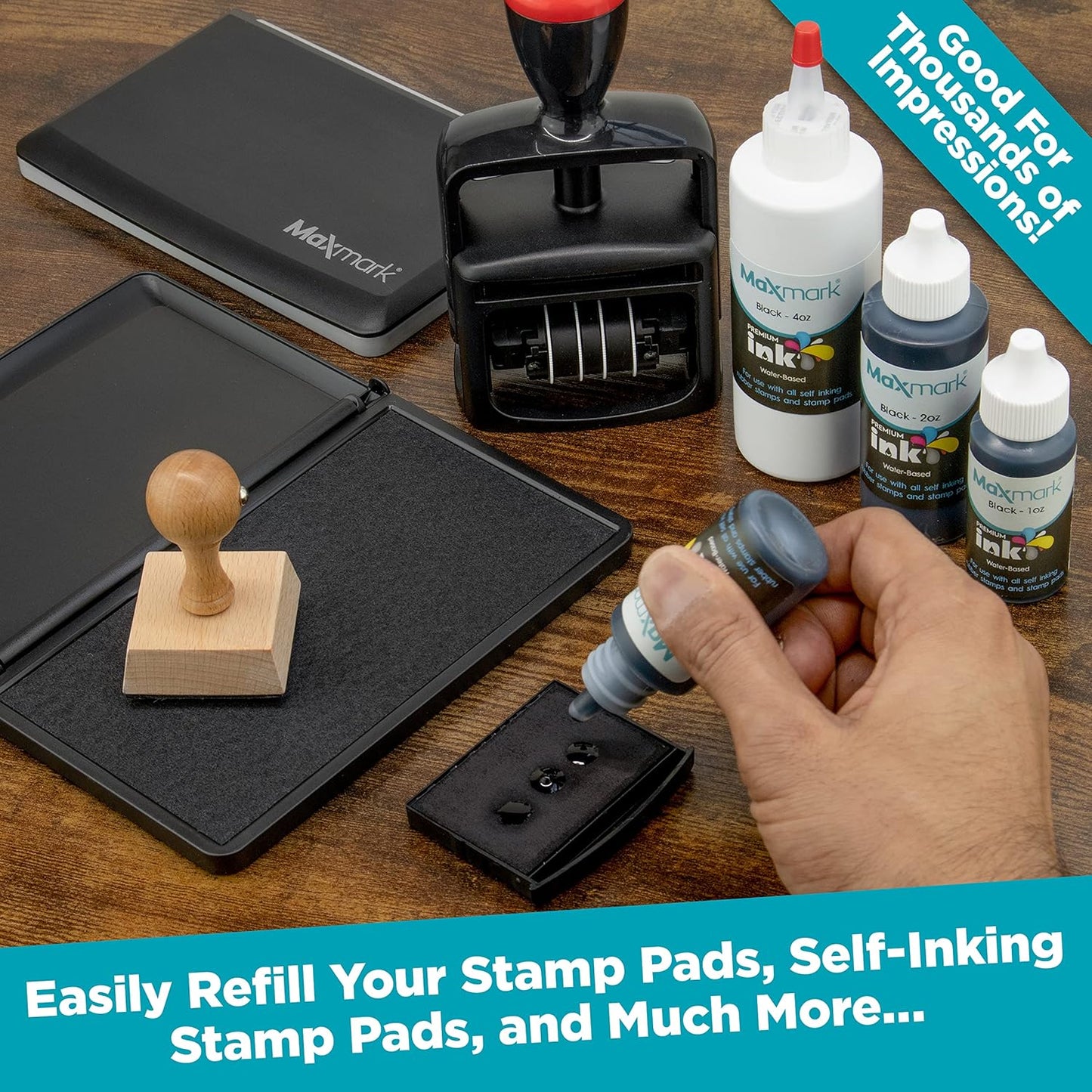MaxMark Premium Refill Ink for self Inking Stamps and Stamp Pads, Pink Color - 1 oz.