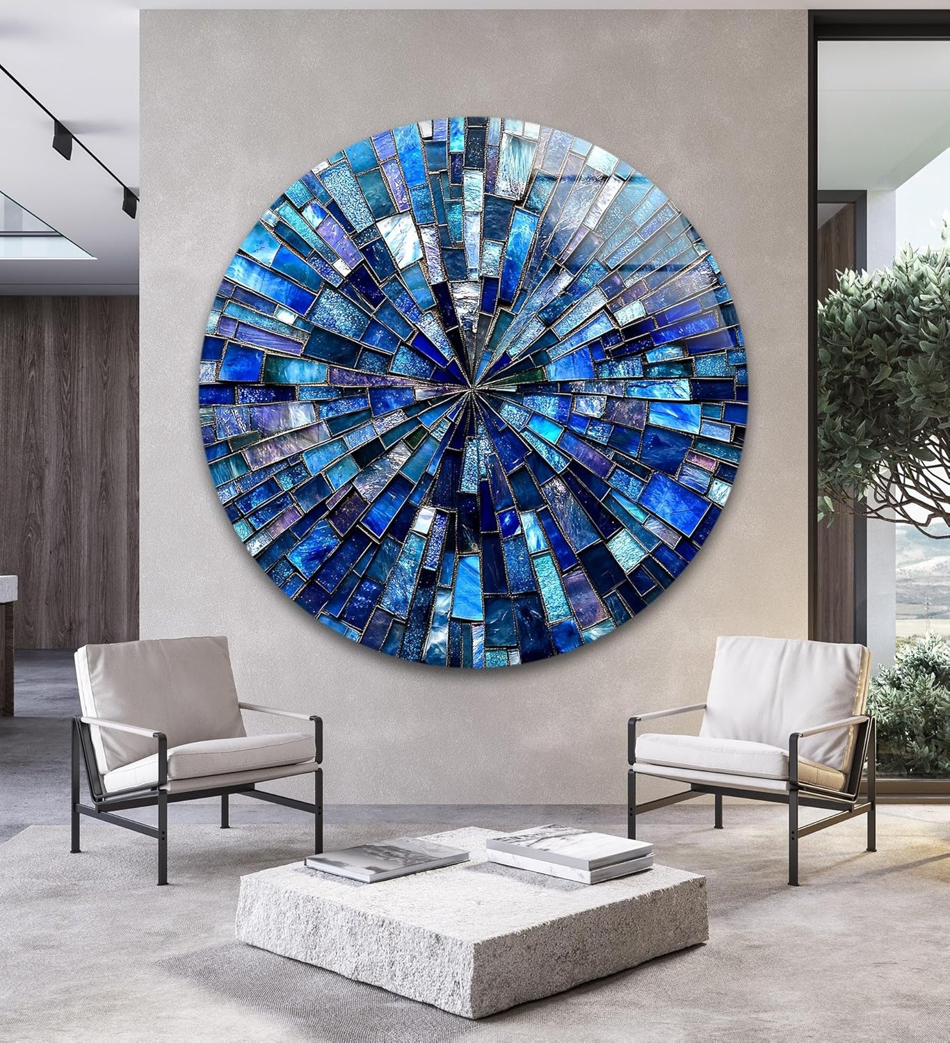My Photostation.com 10''(25cm) Diameter Radiant Mosaic Burst Round Glass Wall Art Tempered Glass Printing Wall Decor Large Wall Art Wall Hangings