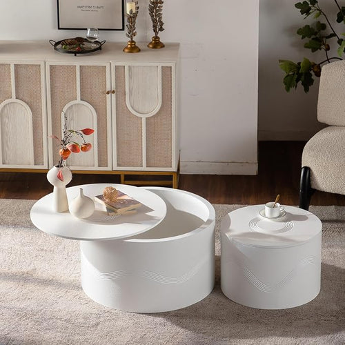46.46'' White Round Coffee Table Set of 2 by JJKFurniture-kevinplus