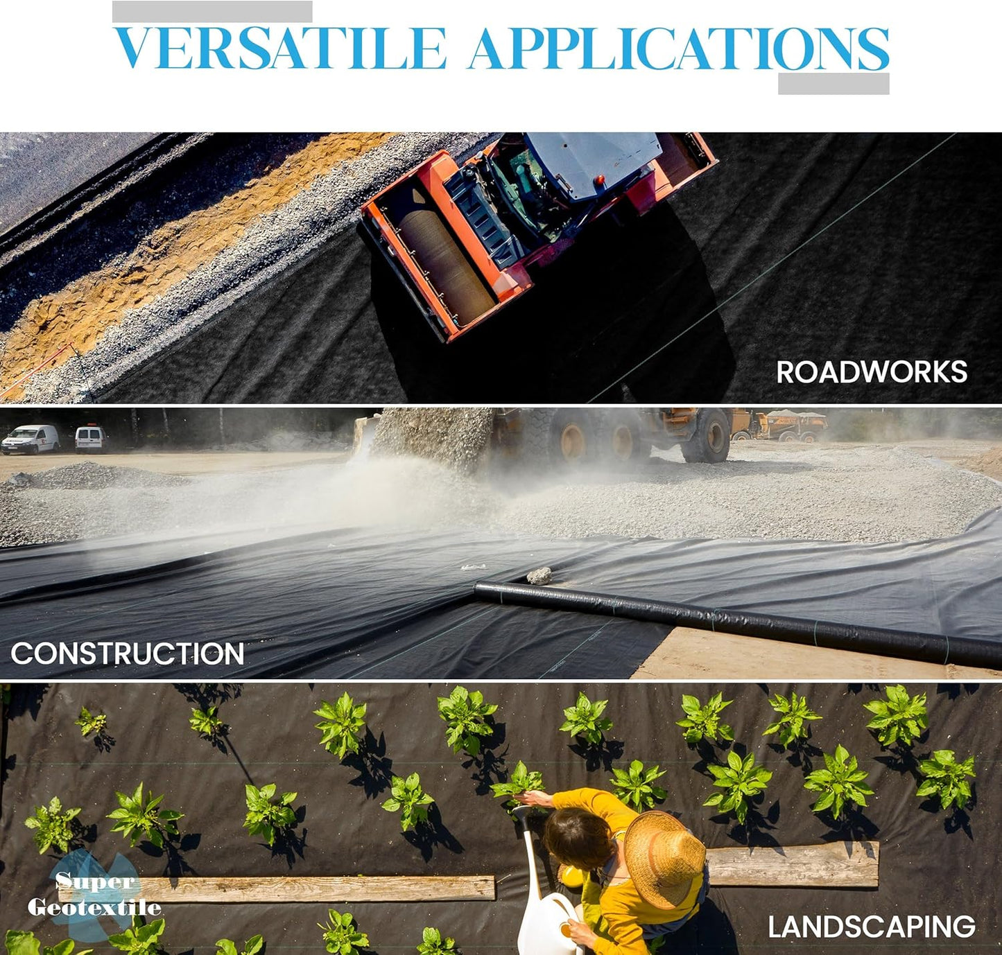 Woven Geotextile Fabric for Driveway and Road Stabilization, Construction Underlayment, Erosion Control, Commercial Grade 50 Year for Gravel Roads and Pavers (6x250)
