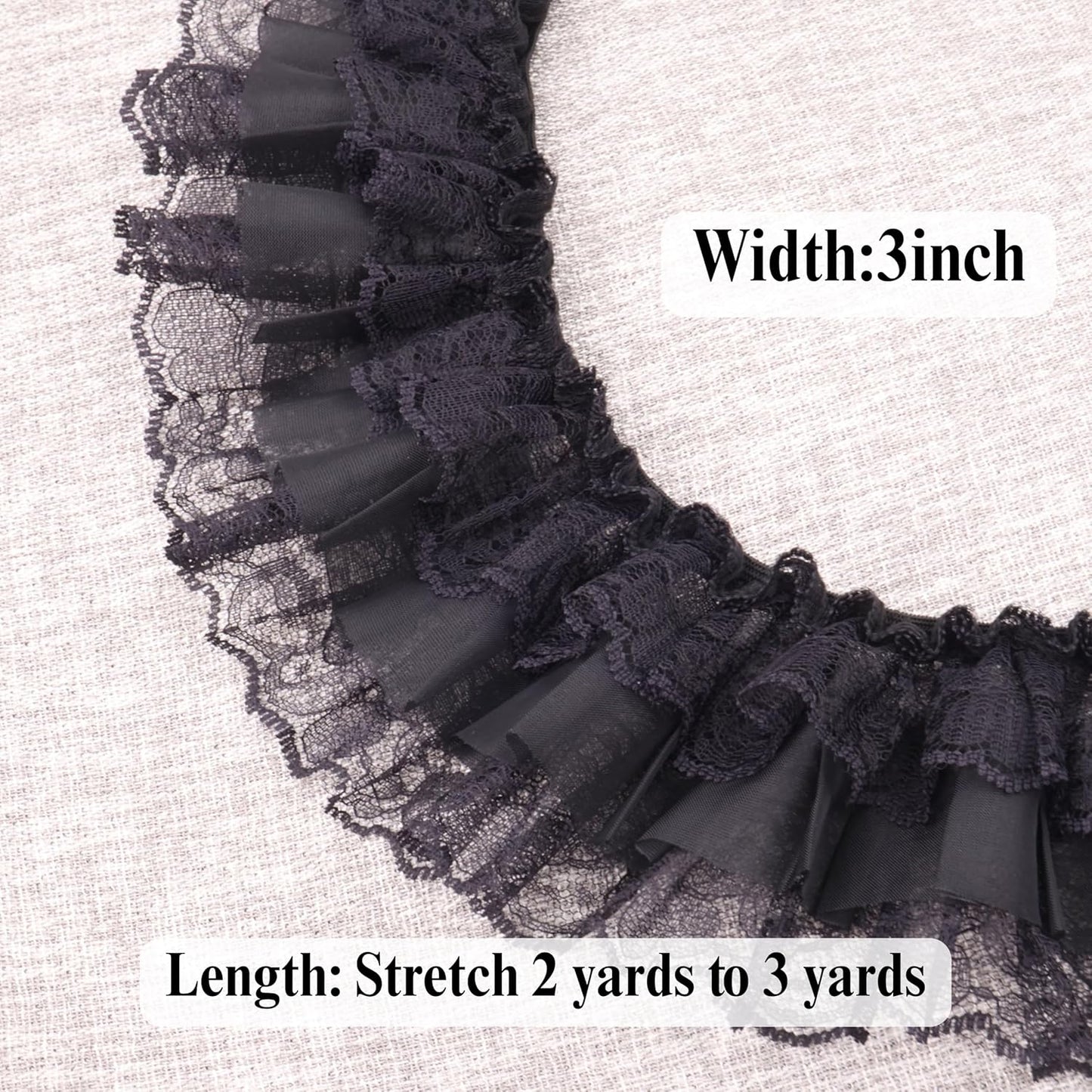 Black Elastic Trim Ruffle Lace Trim for Bridal Wedding Decoration Sewing and Crafts (AIETSYEI)